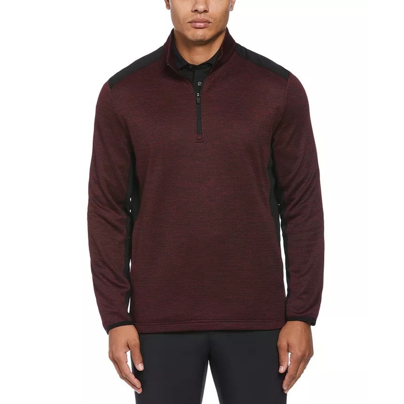 PGA TOUR Mens Moisture Wicking Half Zip Sweater Dark Maroon Red Heather Small