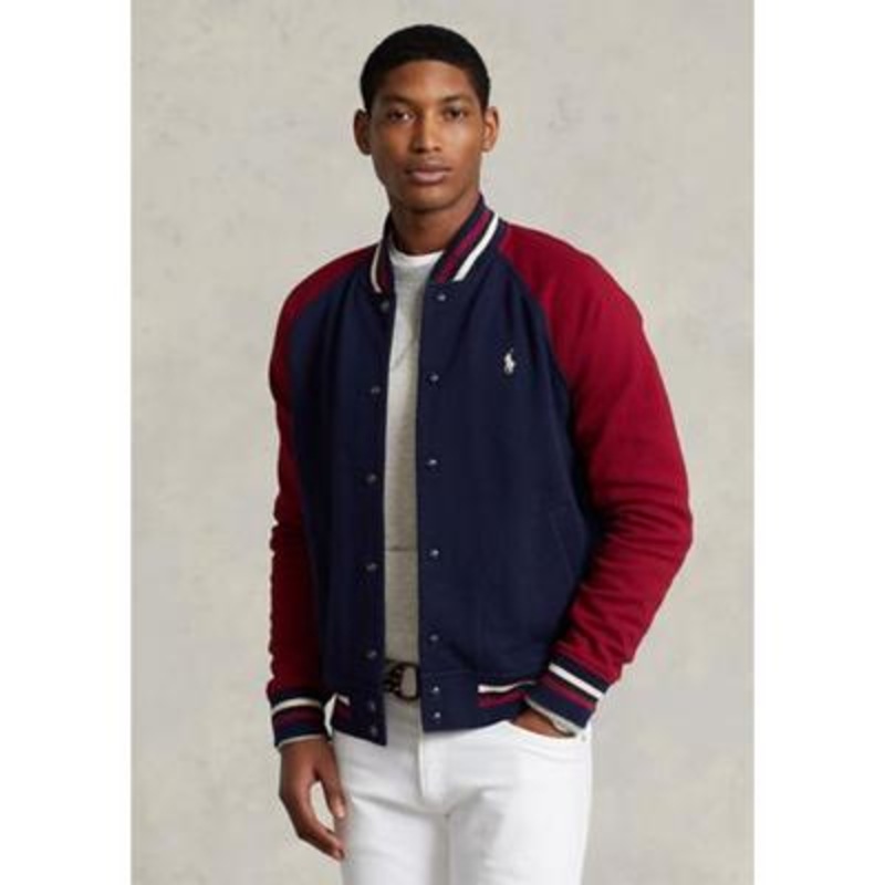 Polo Ralph Lauren Men's Fleece Baseball Jacket Cruise Navy Red Large