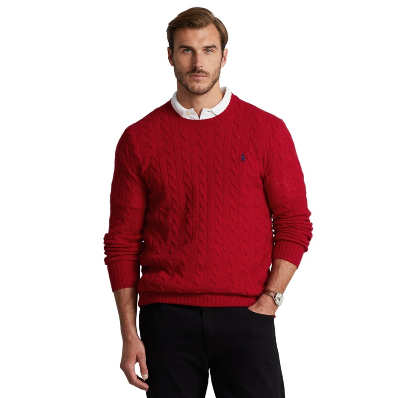 Polo Ralph Lauren Mens Cable Knit Wool Crewneck Sweater 2XB Red