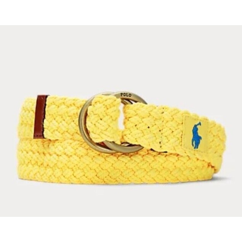 Polo Ralph Lauren Mens Leather-Trim Cotton Belt Yellow XL