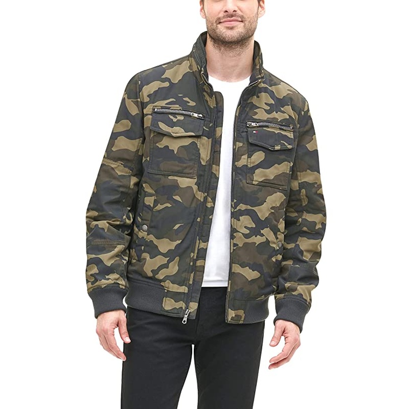Tommy Hilfiger Mens Water Resistant Performance Bomber Jacket 2XL XXL Green Camo
