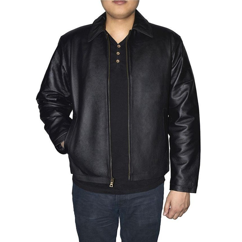 Victory Sportswear Men's Regular Fit Retro Leather Jacket Black XL
