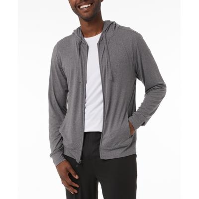 32 Degrees Mens Quick-Dry Stretch Hooded Zip Lounge Jacket Dark Gray 2XL