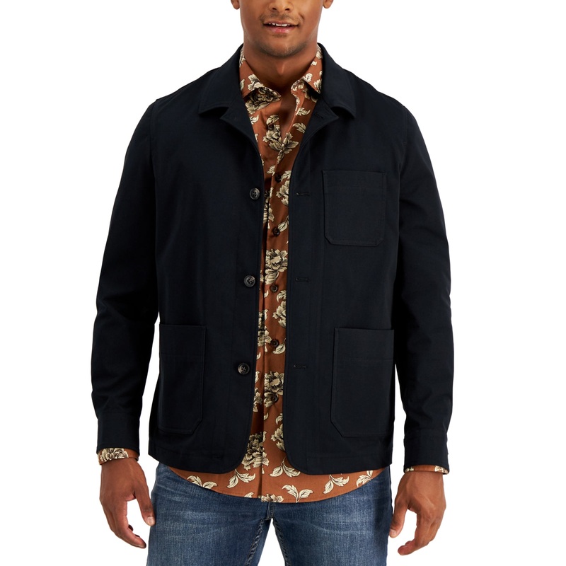 Alfani Men's Black Solid Button Down Shirt Jacket Size Large