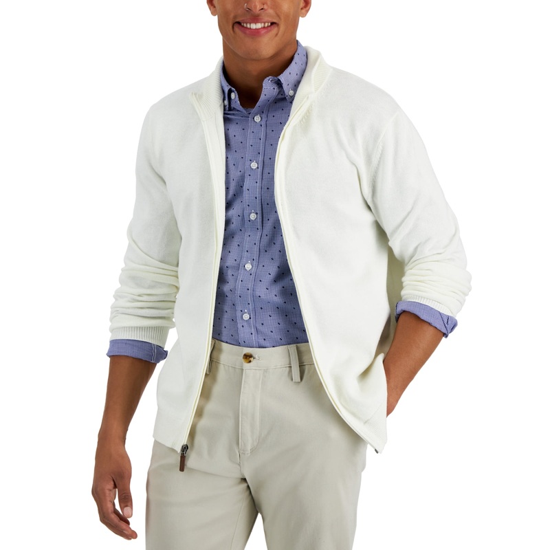 Club Room Men's Full-Zip Winter Ivory White Sweater XXL 2XL Cotton