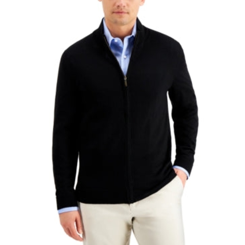 Club Room Men's Merino Full Zip Sweater Black Medium Merino Wool