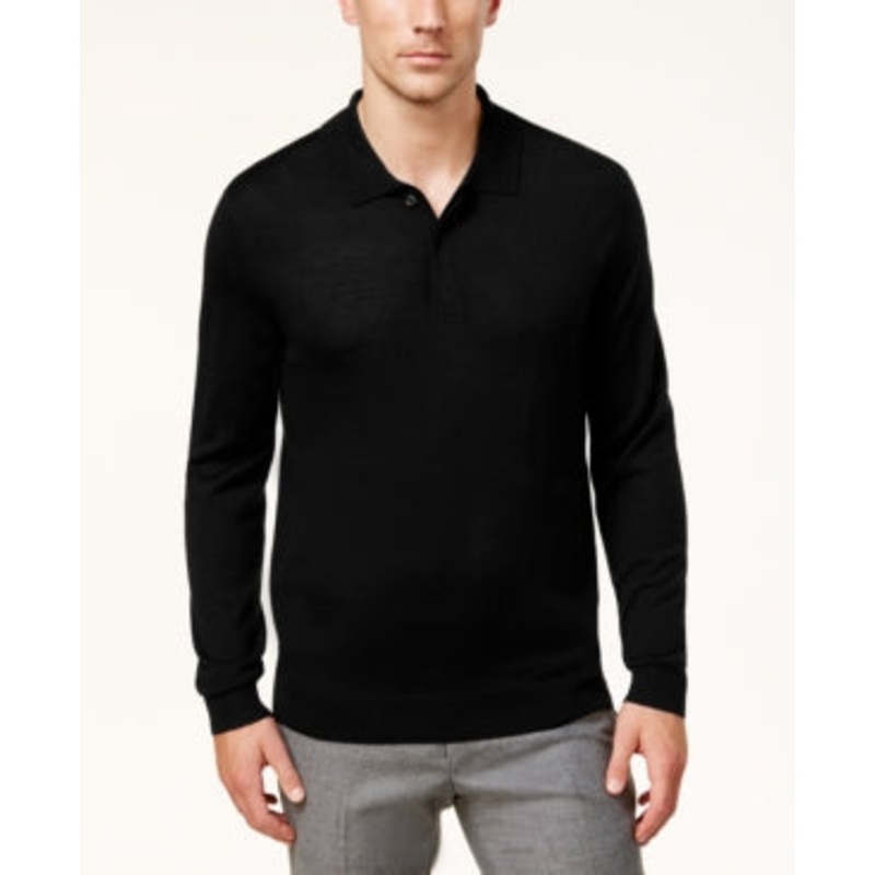 Club Room Men's Merino Wool Blend Henley Polo Sweater Deep Black XL