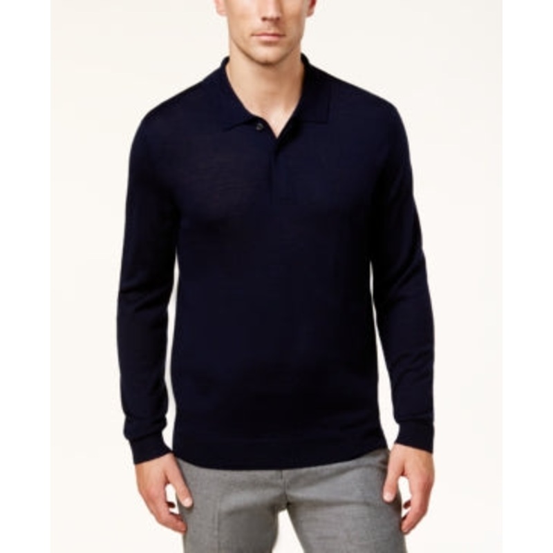 CLUB ROOM Men's Merino Wool Blend Polo Sweater Blue 2XL