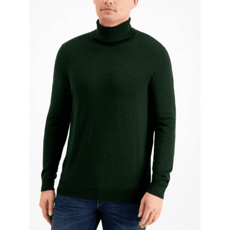 Club Room Men's Merino Wool Turtleneck Sweater Ivy League Dark Green Large Wool