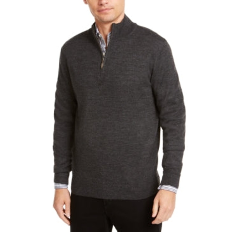 Club Room Men's Regular Fit Quarter Zip Sweater 2XL XXL Grey Merino Wool