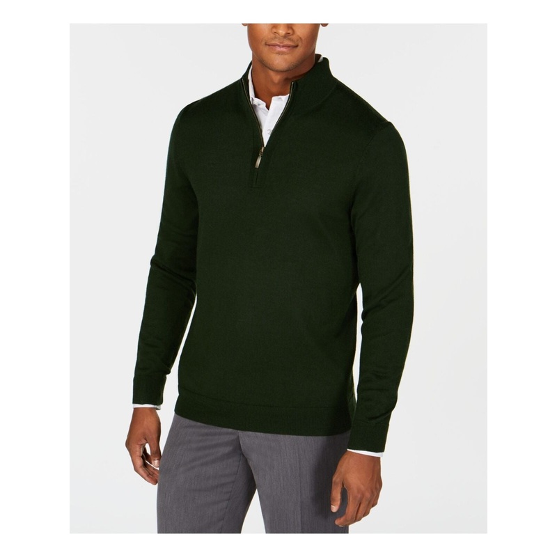Club Room Men's Regular Fit Quarter Zip Sweater Ivy League Green XXL Wool