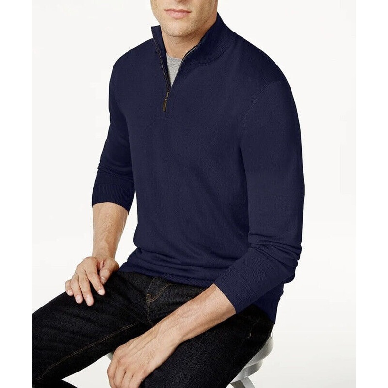 Club Room Men's Regular-Fit Quarter Zip Sweater Navy Blue XL Merino Wool