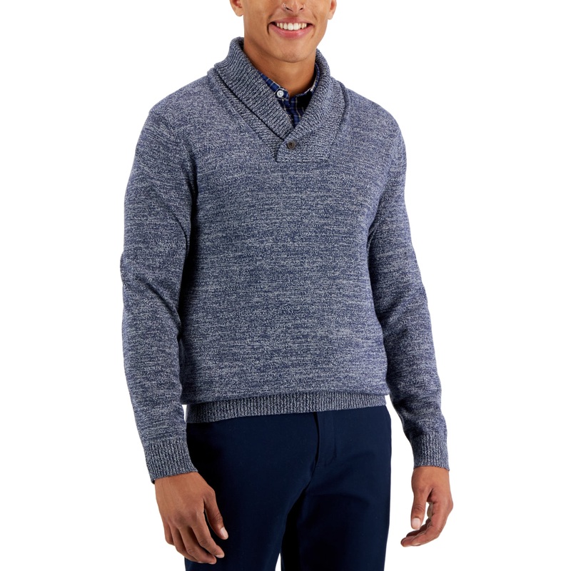 Club Room Men's Shawl Button Sweater Navy Blue Large Cotton