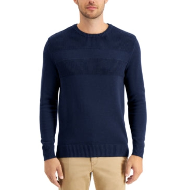Club Room Men's Textured Cotton Crewneck Sweater Navy Blue Large
