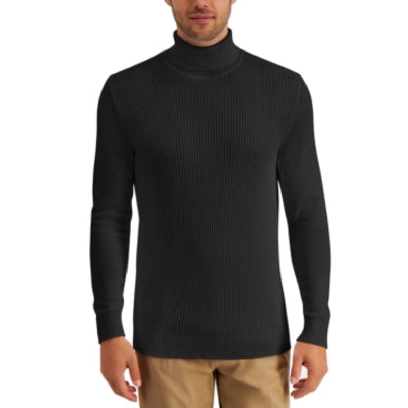 Club Room Men's Textured Cotton Turtleneck Sweater Deep Black XL