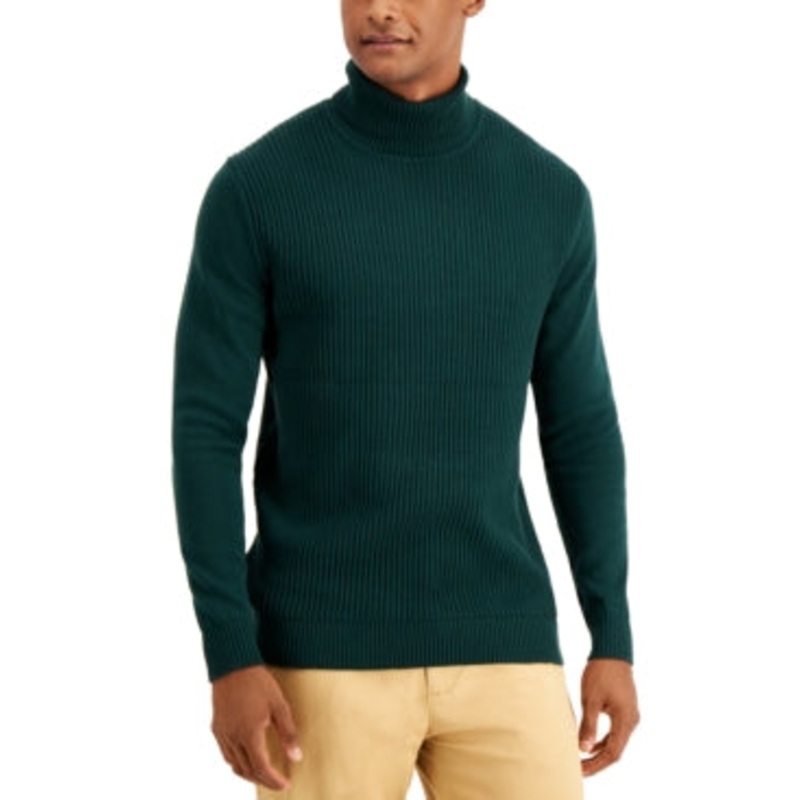 Club Room Men's Textured Cotton Turtleneck Sweater Pine grove Green Medium