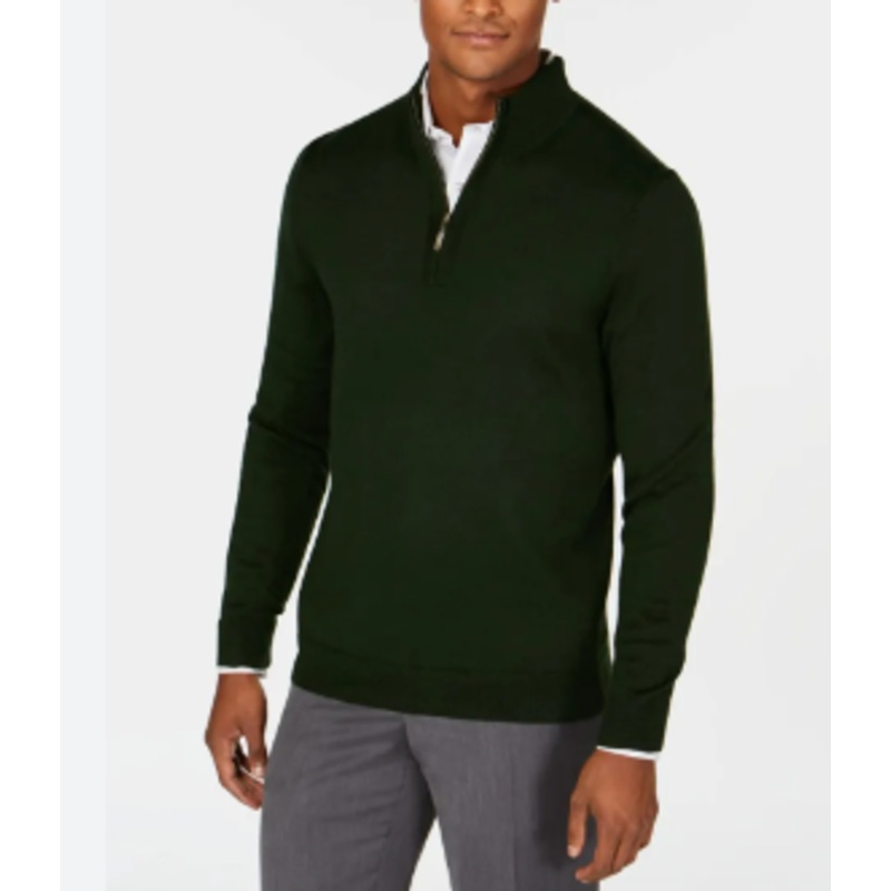 Club Room Mens Regular Fit Quarter Zip Sweater Green Large Merino Wool