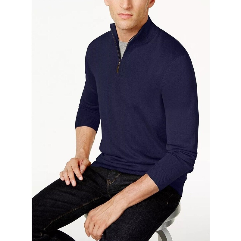Club Room Mens Regular-Fit Quarter Zip Sweater Navy Blue Medium