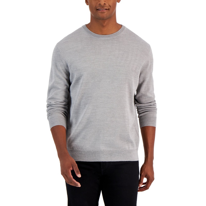 Club Room Mens Solid Crewneck Sweater Smoke Heather Grey Large