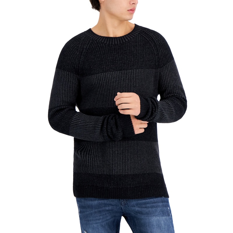 I.N.C. INTERNATIONAL CONCEPTS Mens Plaited Crewneck Sweater XL Heather Onyx Grey