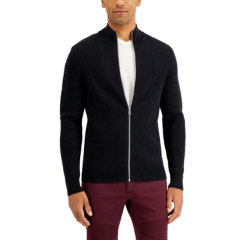 International Concepts Men's Champ Full Zip Sweater  Deep Black Large Cotton