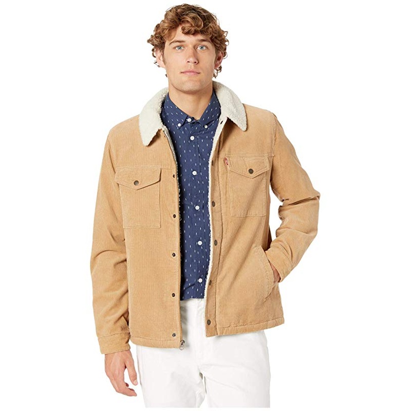 Levis Mens Fleece-Lined Corduroy Trucker Jacket Tan Medium