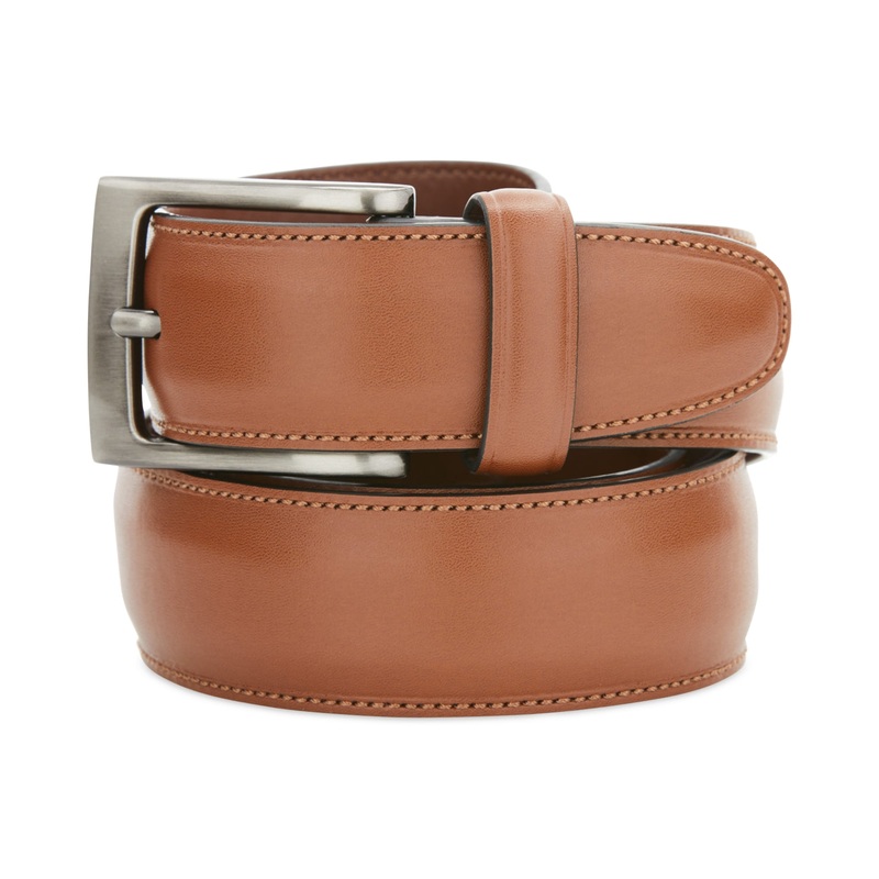 Perry Ellis Mens Portfolio Full Grain Leather Belt Brown Medium 34 36