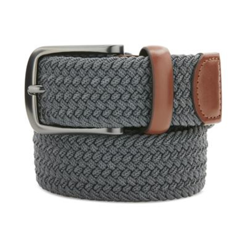 Perry Ellis Portfolio Grey Webbed Leather Trim Belt Medium 34 - 36