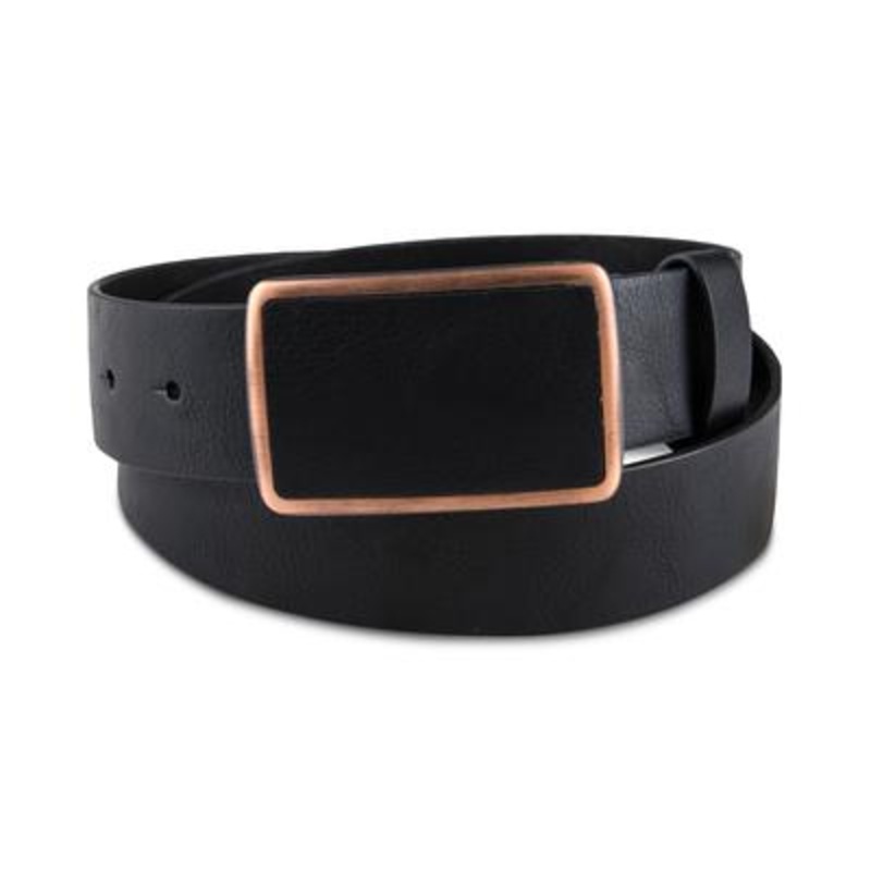 SUN + STONE Men's Bonded Leather Plaque Buckle Belt Black Large 38 40