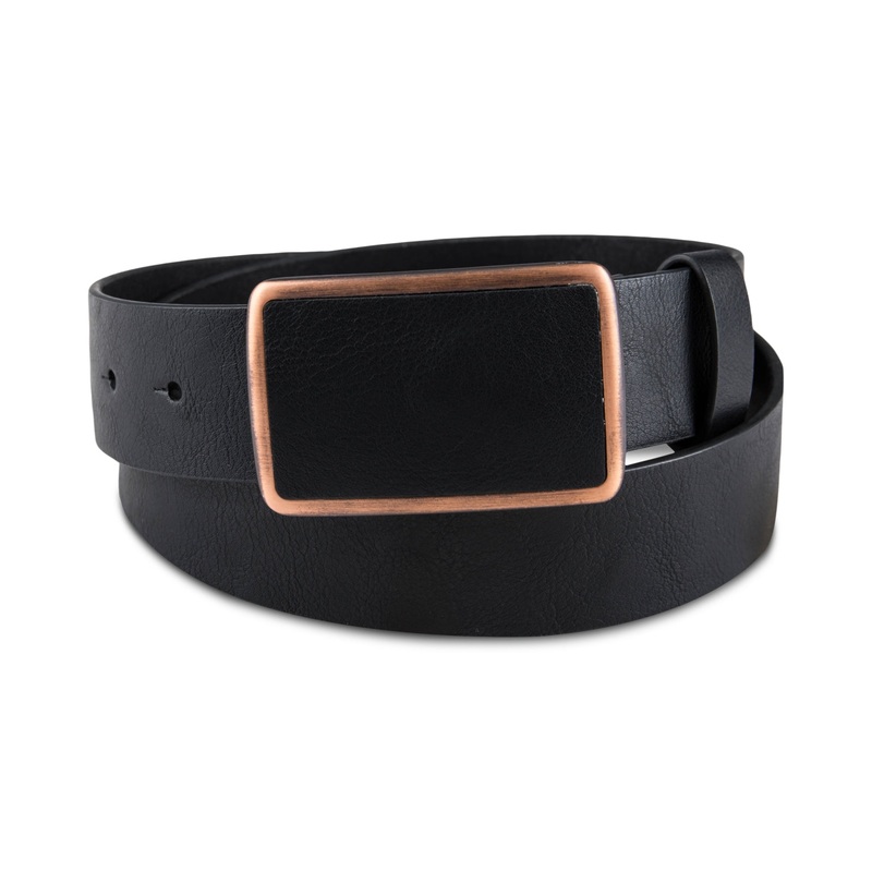 SUN + STONE Men's Bonded Leather Plaque Buckle Belt Black XL 42 44