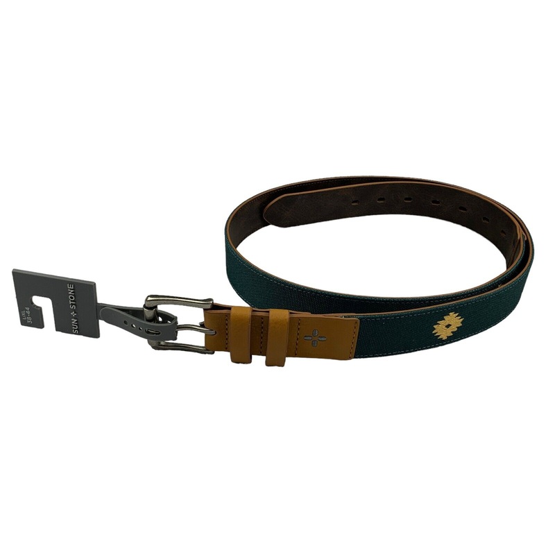 Sun + Stone Men's Faux Leather Printed Belt Green Large / Xl 38 - 44
