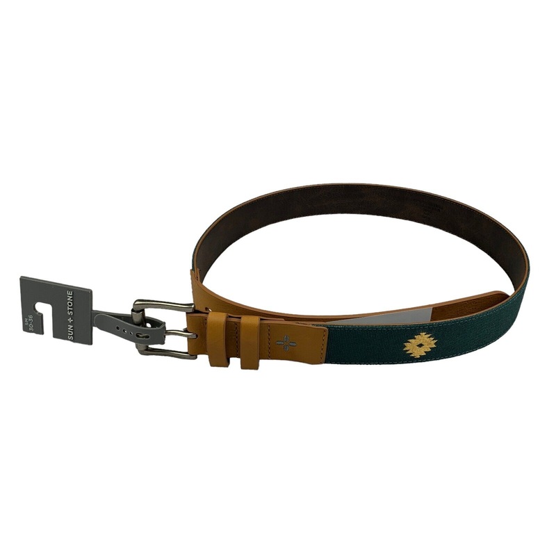 Sun + Stone Mens Green Printed Faux Leather Belt Small / Medium  30 - 36