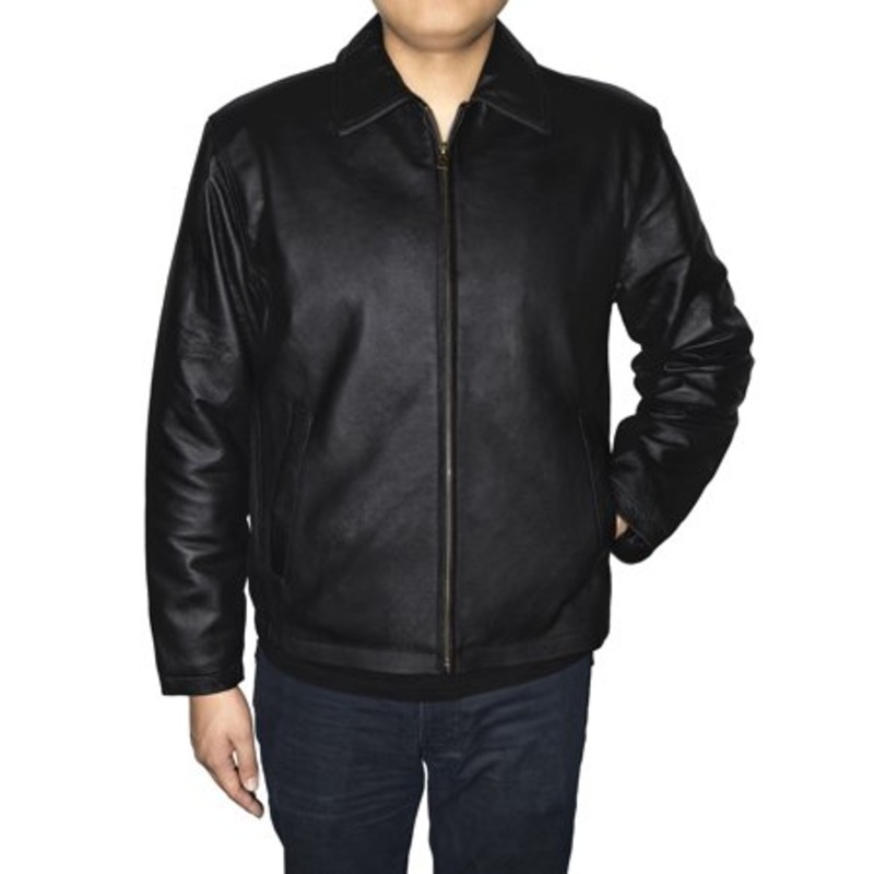 Victory Sportswear Mens Retro Leather Jacket Black Medium