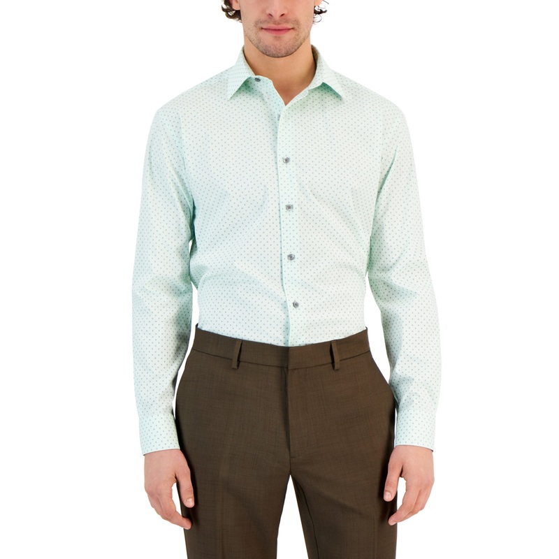 Alfani Men's Pinflower Geo Print Button Down Shirt Mint Green 16-16.5 / 32-33 US