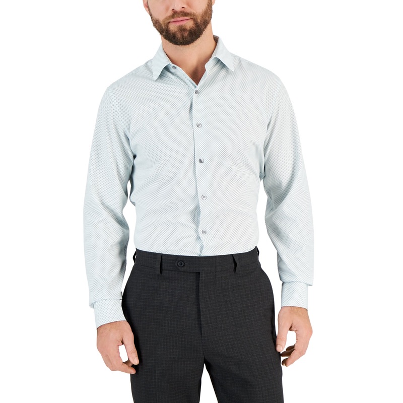 Alfani Mens Dima Geo Print Mint Green Button Down Dress Shirt 15-15.5 / 34-35