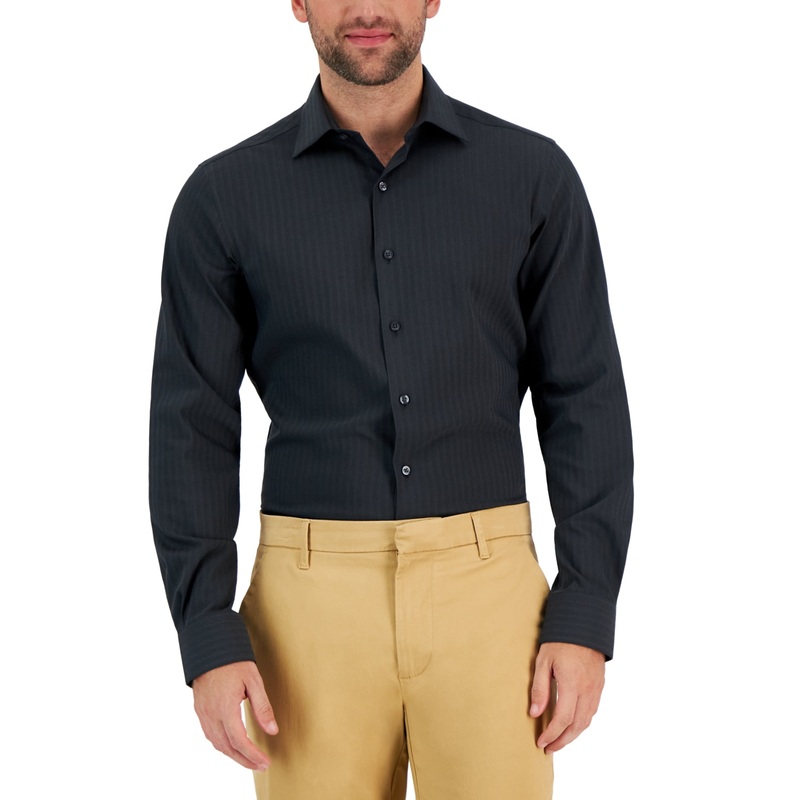 Alfani Mens Slim Fit Button Down Shirt Dark Charcoal Grey 17-17.5 / 34-35