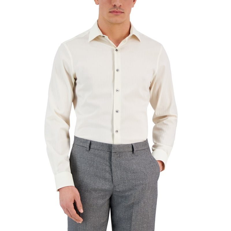 Alfani Mens Slim Fit Button Down Shirt Performance Stretch Tan 16-16.5 / 32-33