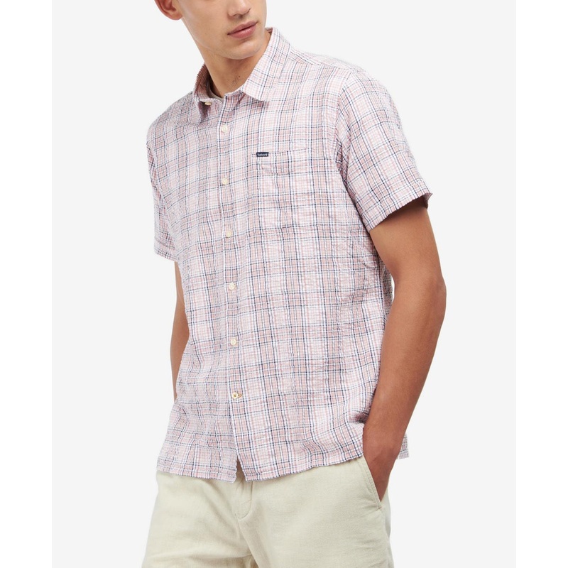 Barbour Men's Deanhill Short Sleeve Button Down Shirt Pink XL