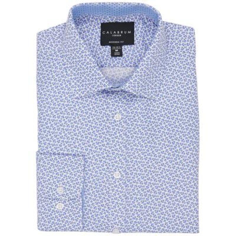 Calabrum Men's Slim Fit Performance Button Down Dress Shirt Blue Large