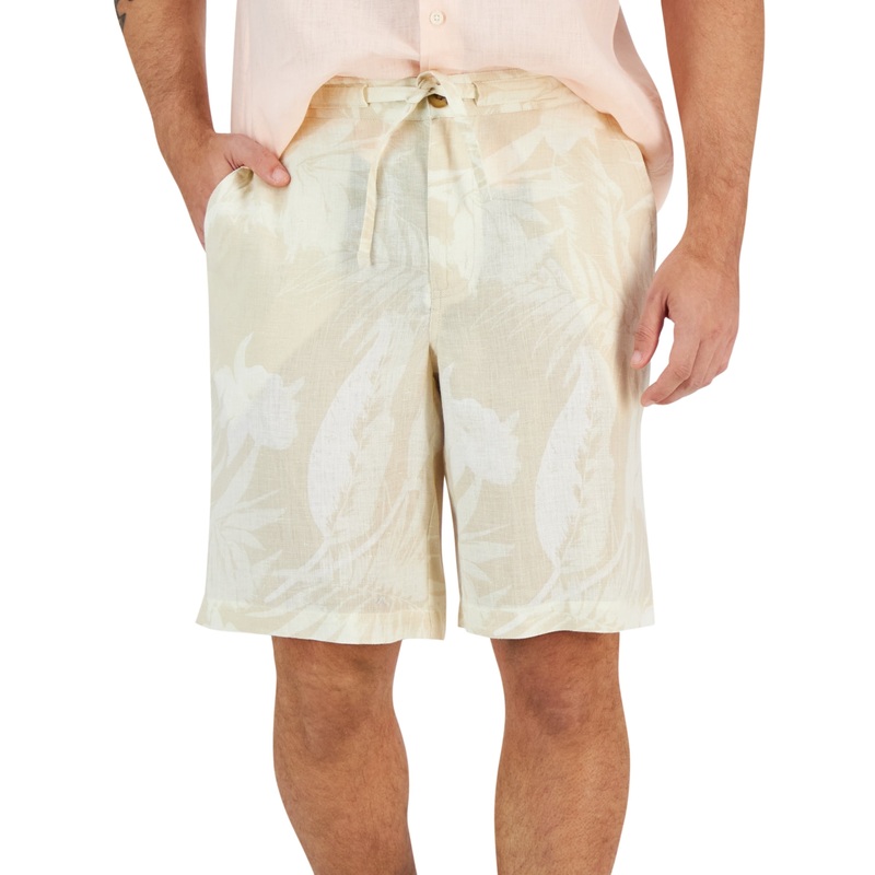 Club Room Men's Floral Linen Light Khaki Combo Shorts XL