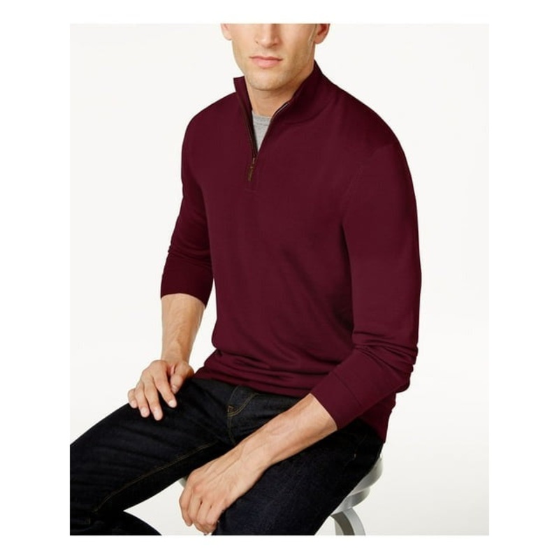 Club Room Men's Regular-Fit 1/4 Zip Merino Wool Sweater Red Plum Medium
