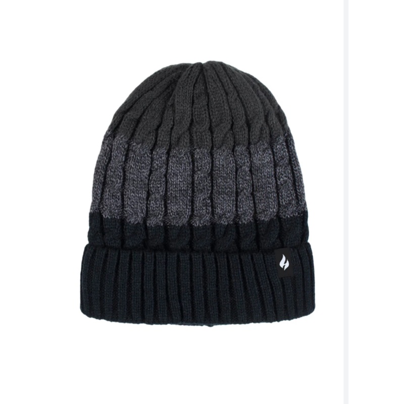 Heat Holders Mavis 3 TONE CABLE KNIT Beanie Hat Black Charcoal One Size
