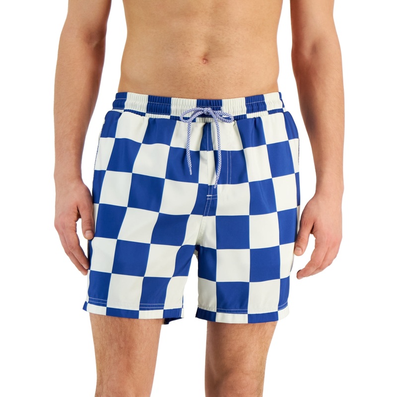 INC INTERNATIONAL CONCEPTS Men's Quick-Dry Checker 5" Swim Trunks Blue Medium