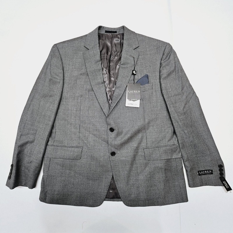 Lauren Ralph Lauren Mens Wool Flannel Classic-Fit Suit Jacket 48L Black check