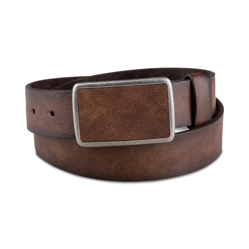 Sun Stone Mens Plaque Buckle Belt Brown M 34-36