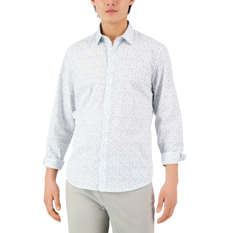 Alfani Men's Long-Sleeve Floral Print Button Down Shirt White Combo 2XL