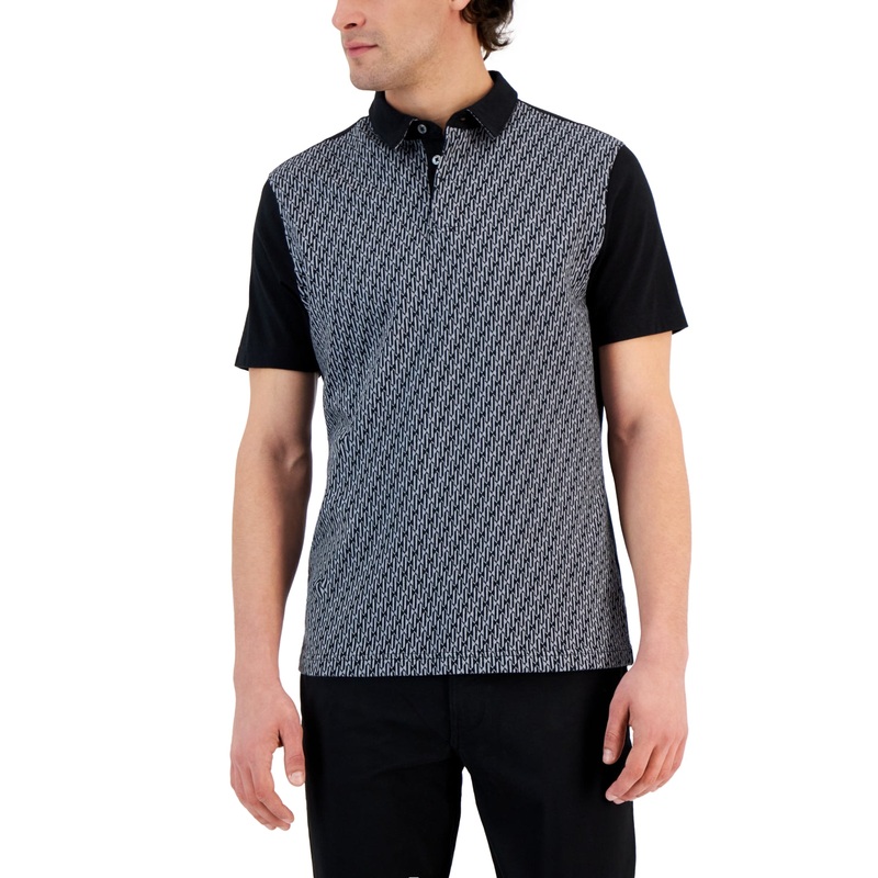Alfani Men's Mode Short Sleeve Henley Polo Shirt Colorblocked Black Small