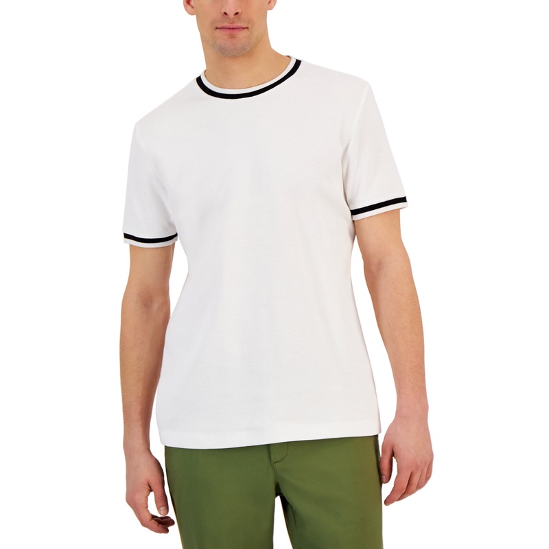 Alfani Mens Tipped Pique Short Sleeve T-Shirt Bright White 2XL