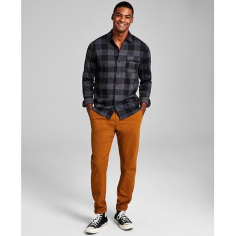 And Now This Men's Heavy weight Plaid Long Sleeve Shirt Charcoal Grey XL