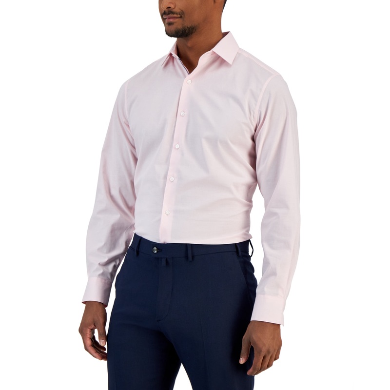 Bar III Men's Slim Fit Button Down Dress Shirt Pink Chambray Large